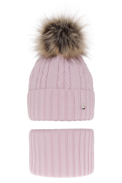 Lányok téli szettje: pomponos sapka és lila csősál Felia